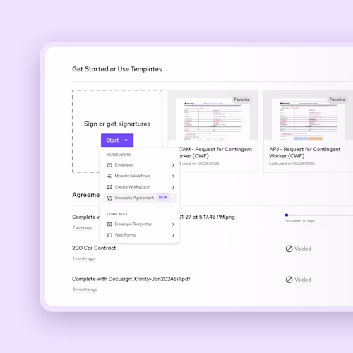 Docusign Agreement Preparation user interface of a sample ticket