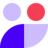 Two circles on top of two connected curved triangles 