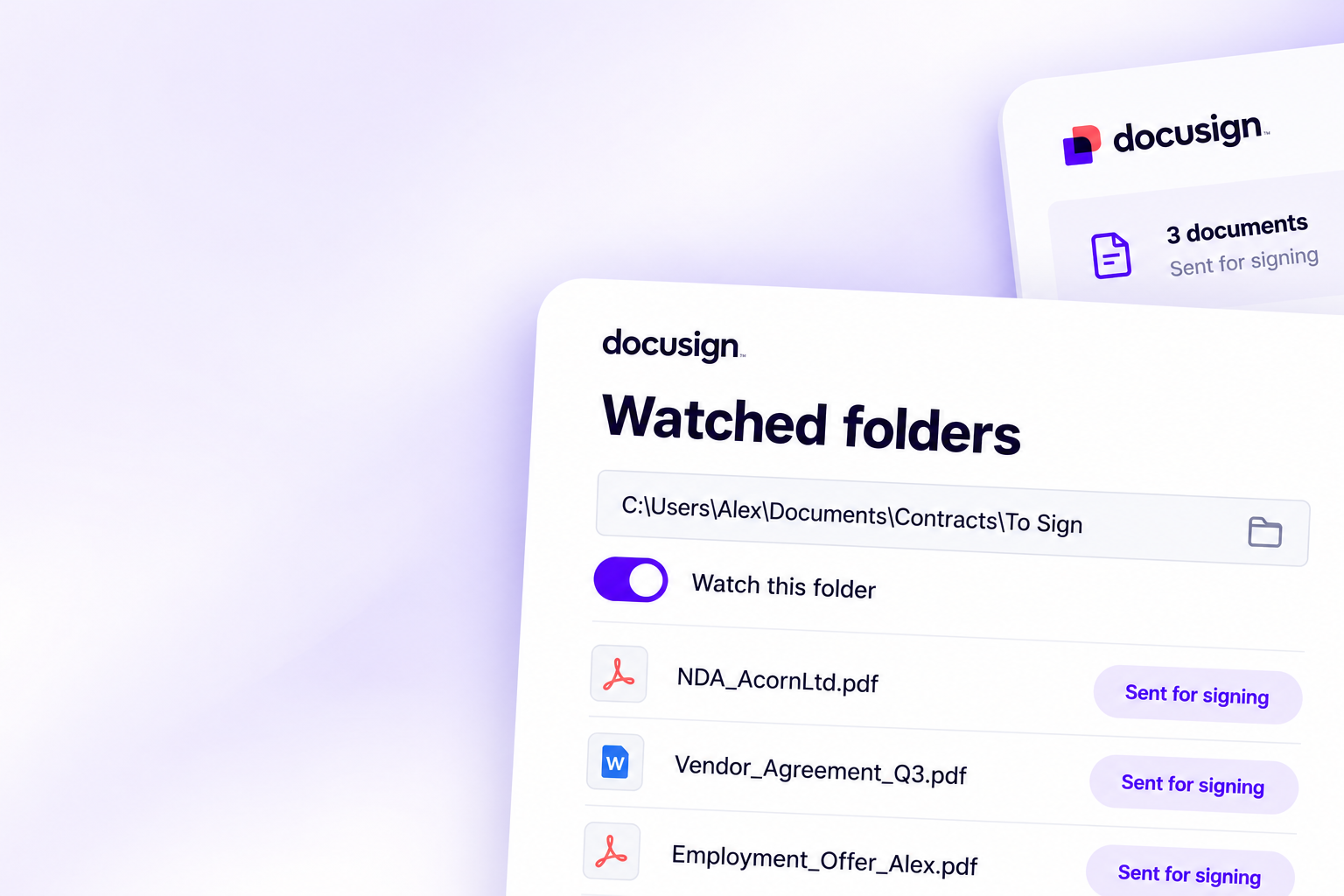 Automate signing with watched folders in DocuSign for Windows